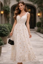 Old Navy White Floral Ruffle Tie V-Neck Sleeveless A-Line Midi Dress Size M
