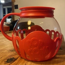 Ecolution Micro-Pop Microwave Popcorn Popper 3 qt Temperature Safe Glass Red