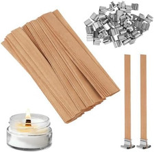 Wood Candle Wicks 13Cm for Candle Making with Iron Stands | 50 Set, Natural Wood