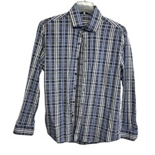 Tasso Elba Shirt Mens Large Blue Plaid Button Down Long Sleeve 100 Cotton Dress