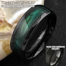 Custom Engraved Black Tungsten Carbide Green Flowing Sand Band Ring