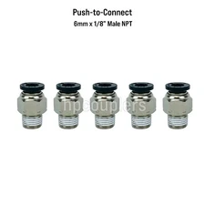 5pc 1/8" Male NPT x 6mm OD Tube Female Push In To Lock Connect Fitting Straight