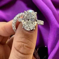 3Ct Oval Lab Created Diamond 14K White Gold Finish Engagement Bridal Ring Set