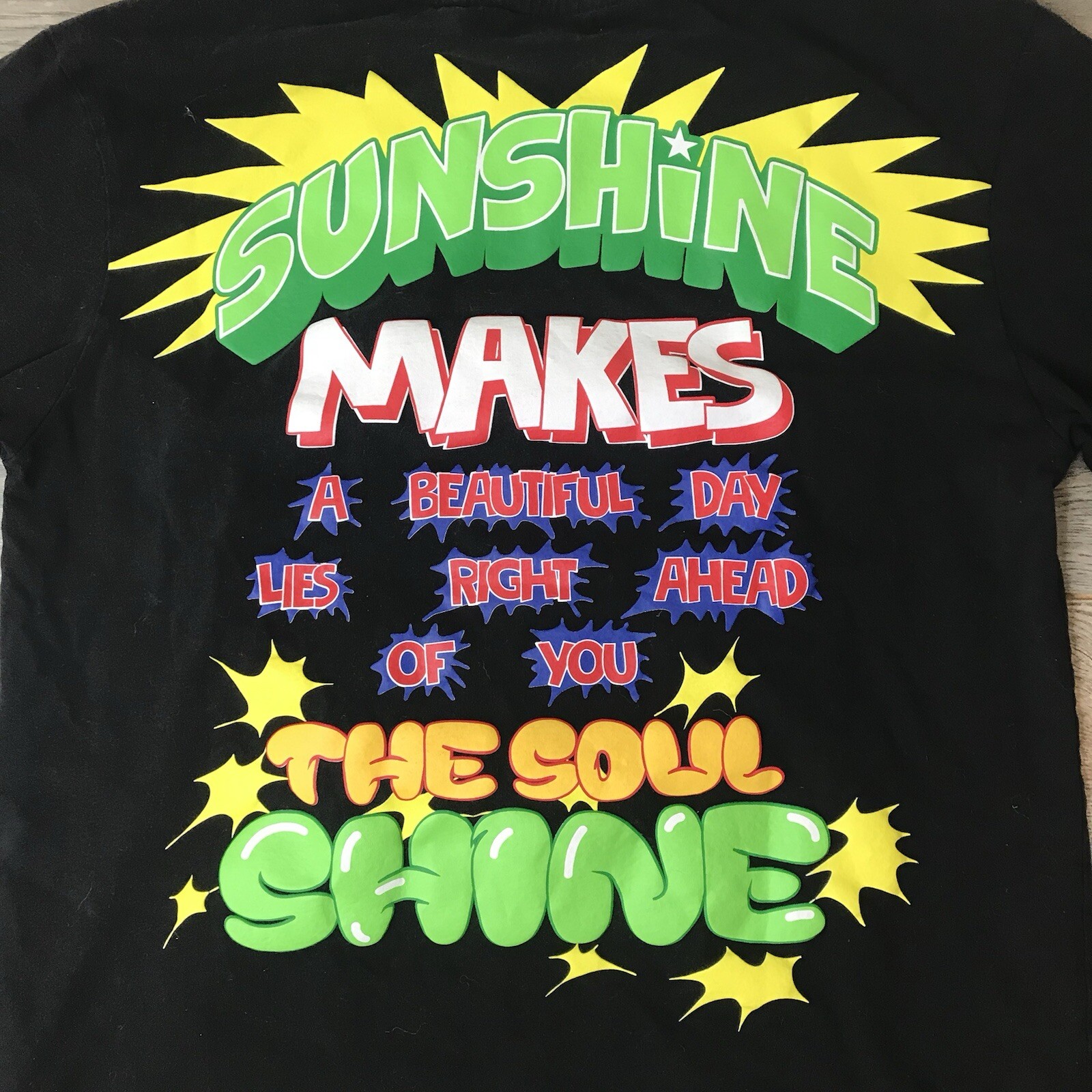 T shirt nera prima fila Soul Shine stampa all over adulto taglia M manica corta girocollo