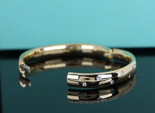 Tiffany & Co Etoile 18K Yellow Gold Platinum Bezel Diamond Wide Bangle Bracelet - Picture 7 of 11