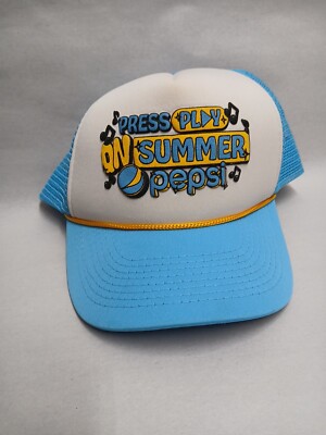 Pepsi Trucker Hat Press Play On Summer Throwback Rope Mesh Yellow White Blue
