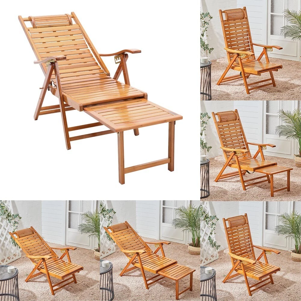 Adult Sun Lounger Garden Cool Bamboo Chair Bed Folding Outdoor