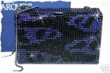 Authentic Signed Swarovski Kiosque Black Purple Evening Bag Clutch 865283 Rare