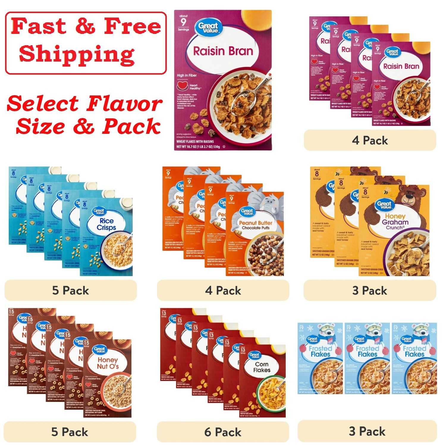 Cereal de desayuno de gran valor (selecciona sabor, tamaño y paquete)