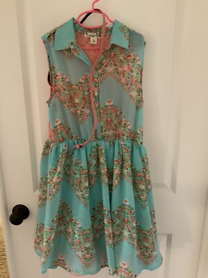 Knit Works Girls Green Peach Blue Floral Dress Size 16 Excellent shabby