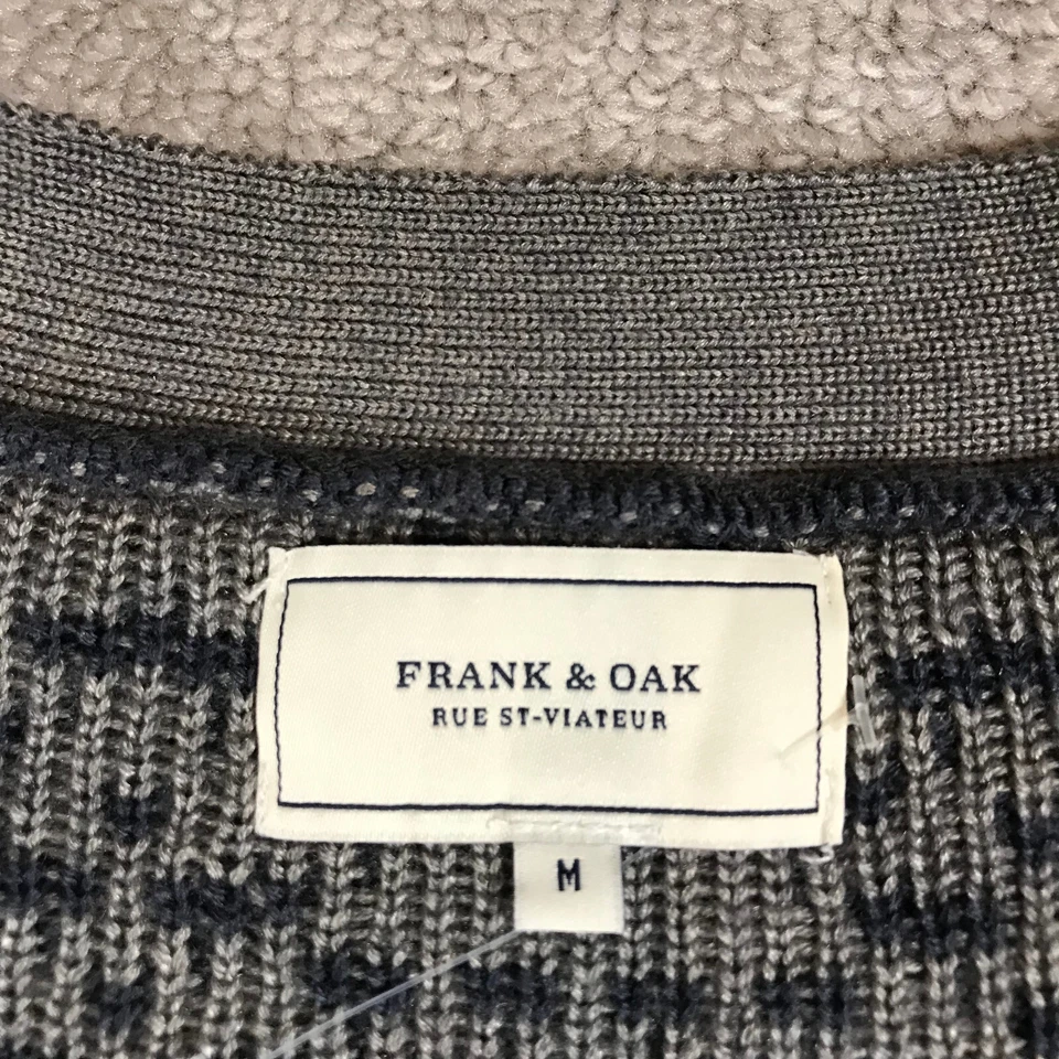 Cardigã Frank & Oak Suéter Masculino Médio Ilha Justa Cinza Azul Lã Casual - Imagem 3 de 4