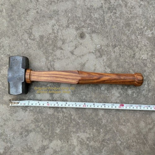 Marteau plat en fer noir manche en bois de forgeron de collection utile - Foto 4 di 6