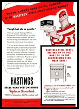 1954 Hastings Steel-Vent Piston Rings Jailbird Robber Cartoon Vintage Print Ad