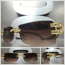 Classy Elegant Sophisticated Retro Hip Hop SUN GLASSES Gold Wood Rimless Frame