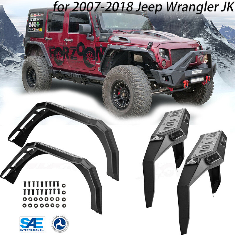 4PC Front & Rear Fender Flares For 2007-2018 Jeep Wrangler JK JKU Duty Steel Set