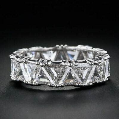4.0Ct Triangle Cut Moissanite Stone Engagement Eternity Band 925 Sterling Silver