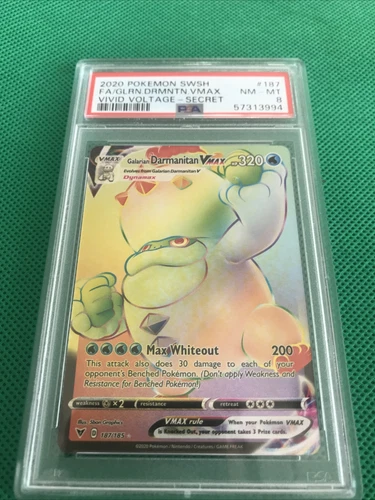 Pokémon TCG Galarian DarmanitanVMAX Vivid Voltage 187/185 Holo Secret Rare PSA 8