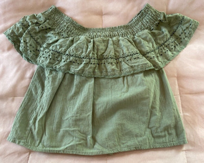 Sofia Jeans By Sofia Vergara Women's Green Off The Shoulder Cotton Top Size L