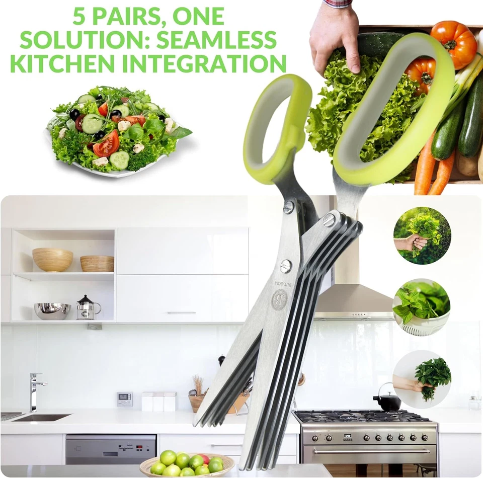 Herb Scissors Set with 5 Blades and Cover - Multipurpose Kitchen Chopping Shear - Image 4 of 4