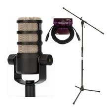 RODE PodMic Dynamic Podcasting Microphone with Euro Boom Mic Stand Bundle