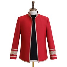 Men's Open Front Red Suit Blazer Stand Collar Tuxedo Jacket Party Prom Coat