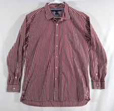 Tommy Hilfiger Red White Stripe Long Sleeve Button Up Men's XL 80's 2 Ply Custom
