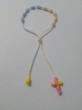 Single Decade Rosary Bracelet Handmade w/ Nylon Pink White Blue Yellow Decenario