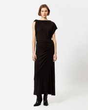 ISABEL MARANT Etoile Black Stretch Viscose Jersey Hi-Slit Maxi Dress 42  10 M