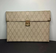 Vtg Hazel Leather Document File Portfolio Carrier Bag Case Geometric Beige Tan