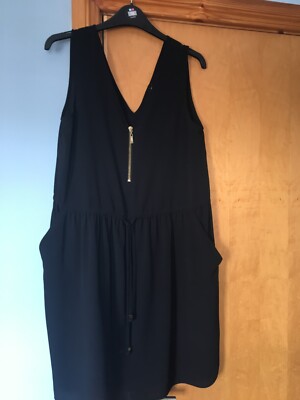 Dunnes Ladies Black V neck Sundress Size 8 with gold effect zip