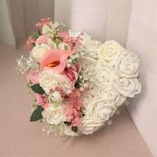Artificial Funeral / Cemetery Flower Heart Design In Pink And Ivory/white