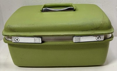 Vintage Samsonite Saturn Green Hard Shell Train Travel Makeup Case Tray *No Key