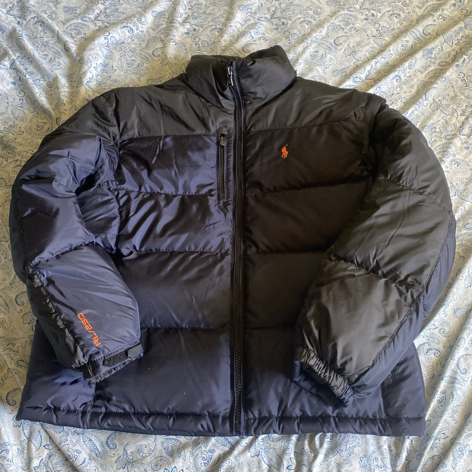 Polo Ralph Lauren Giacca RL 250 Piumino Tampone Zip Uomo XL Blu Nero Arancione Pony