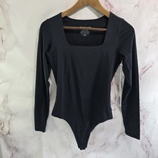 Everlane Bodysuit Women Small Black Thong Long Sleeve Square Neck Supima Cotton