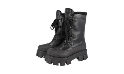 PRADA Leder Monolith Winter Boots / Stiefel - 1U363M - Schwarz - Lammfell - NEU
