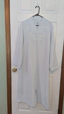Miss Elaine At Home Light Blue Kaftan Robe Zip Front Long SL Poly Chenille Euc L