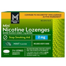 Member's Mark 2 mg Nicotine Mini Lozenges, Stop Smoking Aid, Mint Flavor 216 ct.