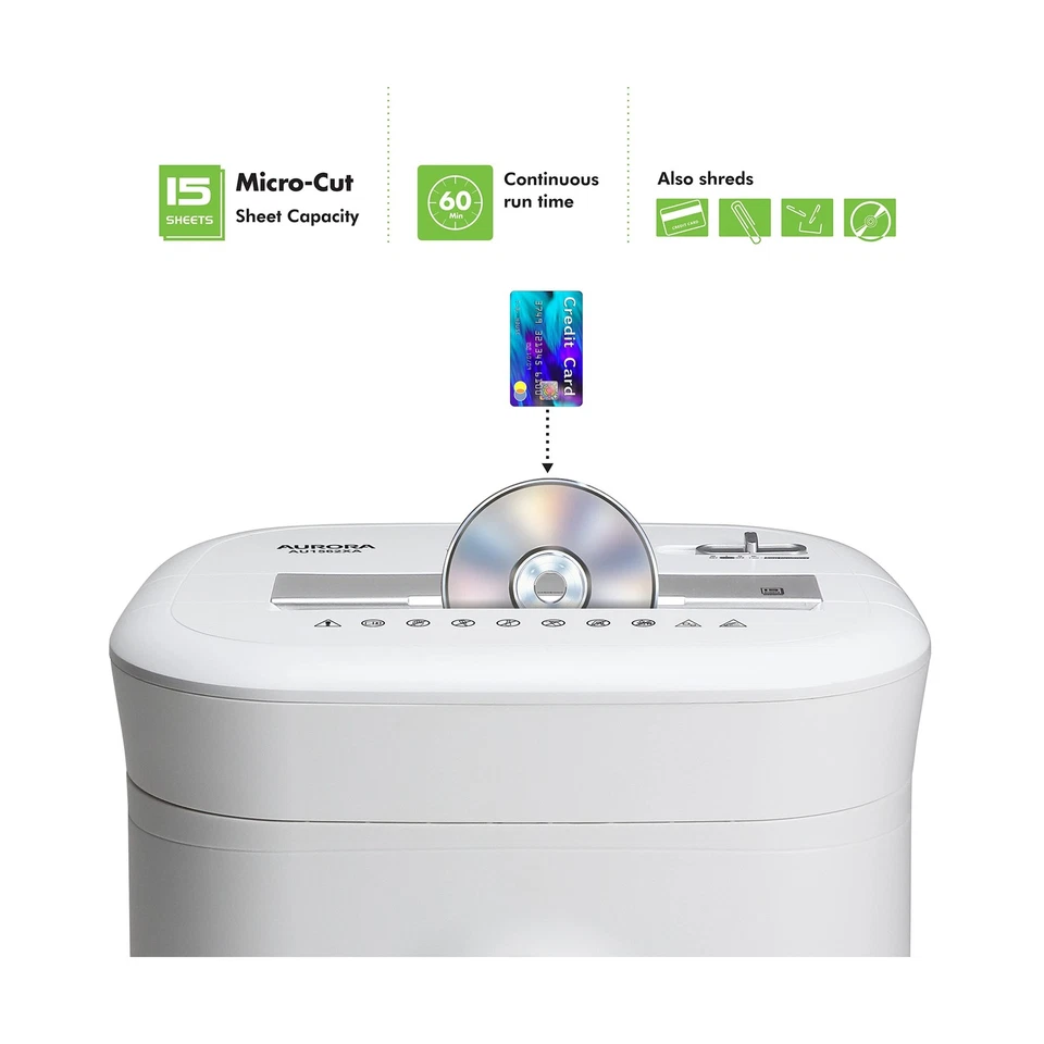 Aurora Heavy Duty Anti-Jam 15-Sheet Crosscut Shredder/60 Min Run Time/ 6-Gall... - Image 2 of 4