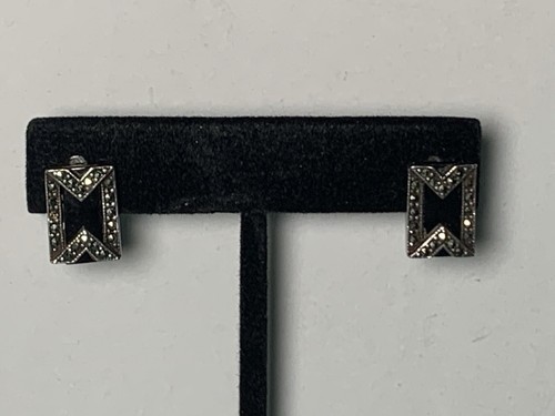 925 Silver Square Pushback Earrings Black Onyx 13 mm (Preowned) NYC USA Vendor