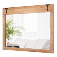 Farmhouse Wall Mirror 100 cm x 70 cm Rustic Barn Door Mirror w/ Wood Frame