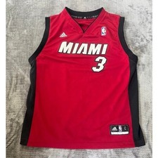 Adidas Miami Heat Dwyane Wade 3 NBA Jersey Red Black Boys Large Basketball Top