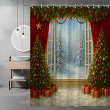Christmas Shower Curtain with Winter Scene and Holiday Decor