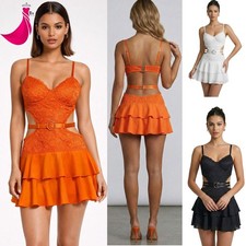 Womens Sexy Party Crop Top & Twist Mini Skirt Two Piece Co Ord Set Dress Outfit