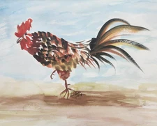 Chicken Abstract Colorful Modern Unique Bold Art Watercolor Mixed Media Paper