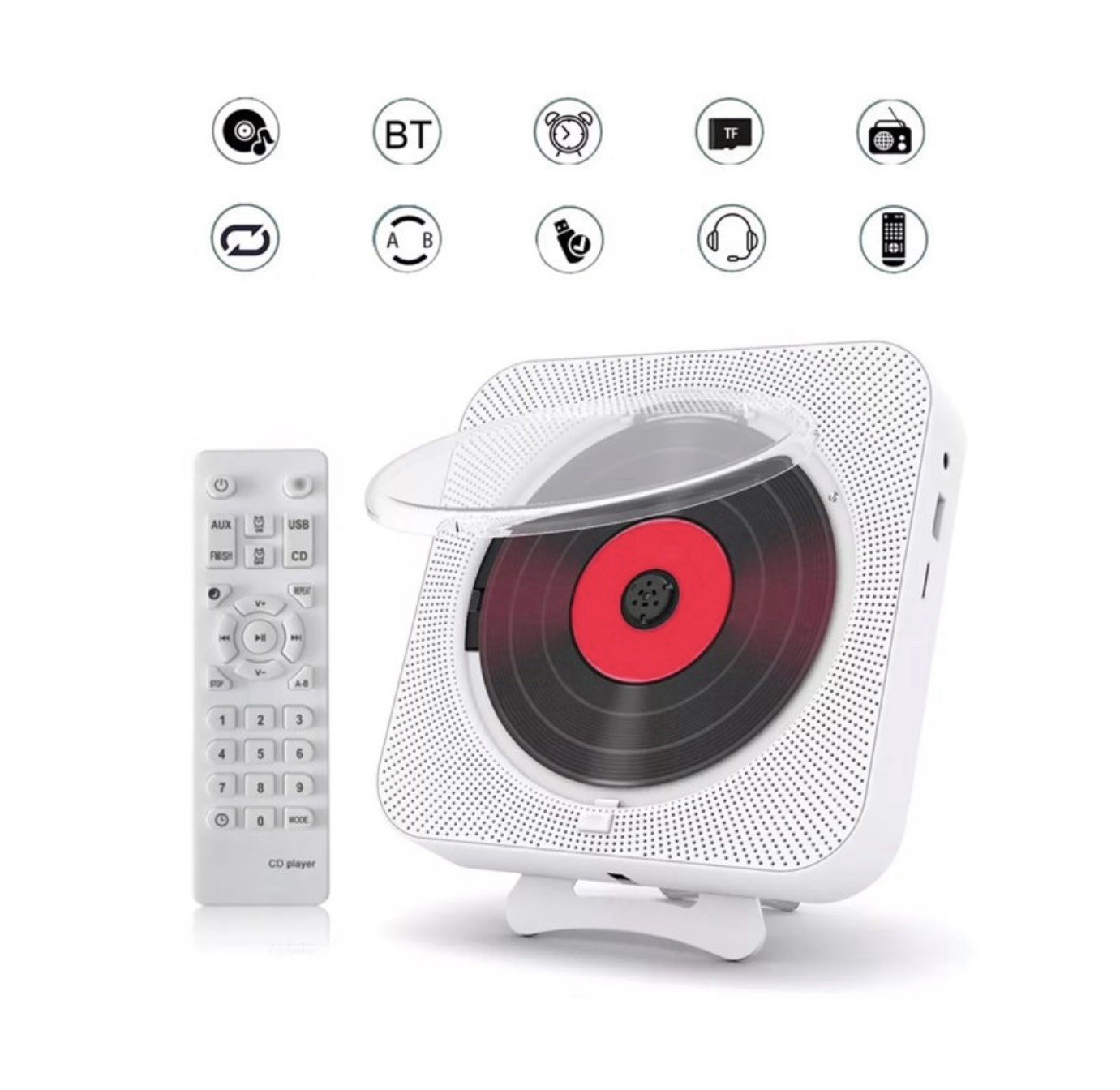 Stereo Speaker Led Display Fm Radio Wall Mount Remote White