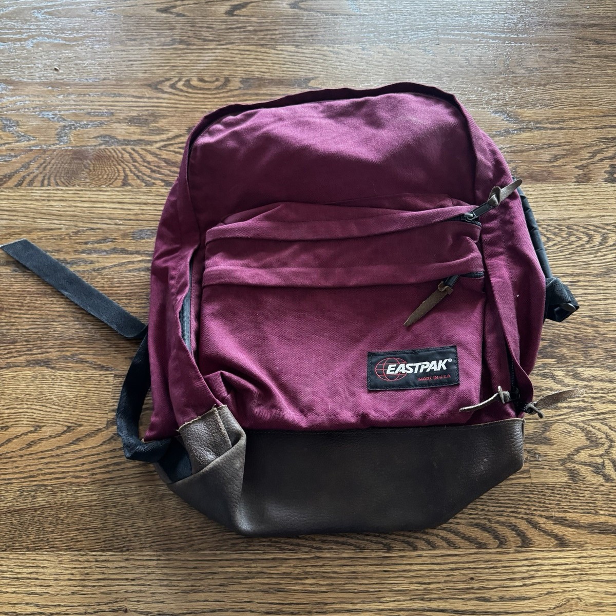 Vintage EASTPAK Nylon Backpack Suede Leather Bottom Burgundy 