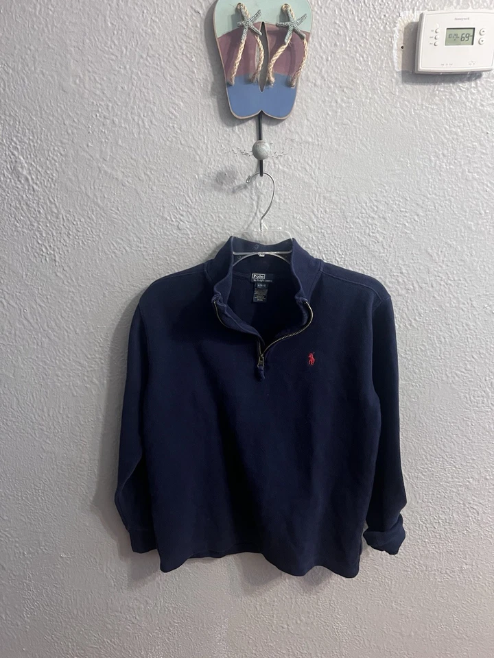 Polo Ralph Lauren Navy Blue/Red 1/4 Zip Sweater Shirt Boys Size Large 14/16 - Image 2 of 4