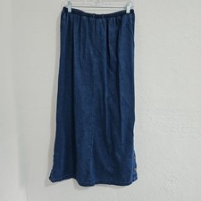 Vtg Willow Bend Denim Jean Maxi Skirt Sz Med Modest Buttons Slit Prairie Western