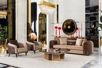 Modernes Beige-Braunes Wohnzimmer-Set 3-Sitzer Sofa 2X Sessel Tisch