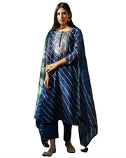 GoSriKi Women's Cotton Blend Straight Printed Kurta with Pant & Dupatta (Dore...